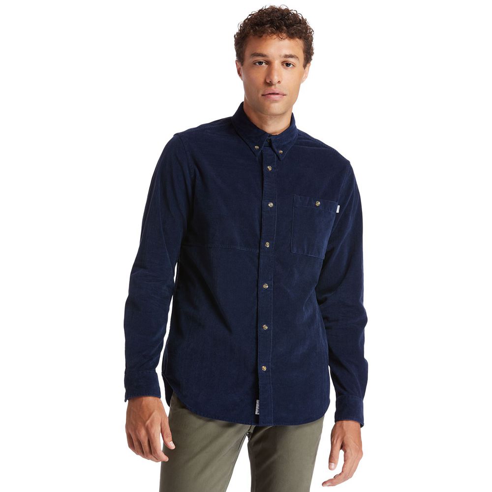 Timberland Mens Shirts Mascoma River Long-Sleeve Corduroy - Navy - India KQ8904162